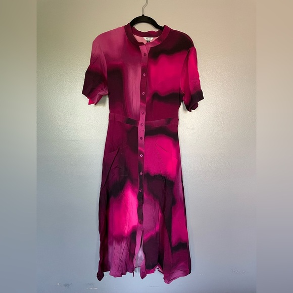 The Kit | Cobie Shirtdress in Pink and Black Love Haze Button Up Midi Sz 4 - Picture 5 of 16